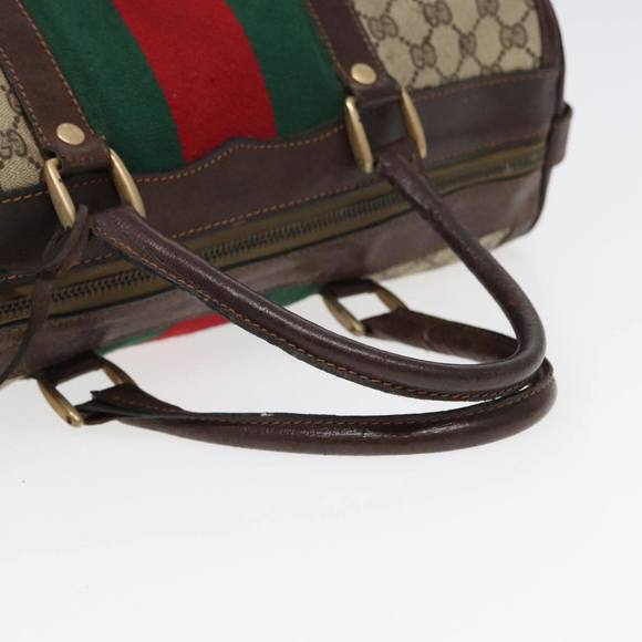 GUCCI GG Supreme Web Sherry Line Boston Bag PVC Beige Red Green Auth 84232 - Picture 7 of 16